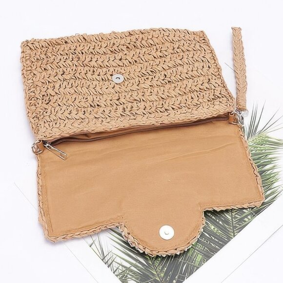 Faux Straw Multi Shell Front Flap Clutch - Picture 2 of 3